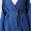 Buttoned Belted Muslin Two-Piece Set Indigo Großhandel clothing set view 4 - Hicabistan Türkei Fabrik