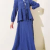 Buttoned Belted Muslin Two-Piece Set Indigo Großhandel clothing set view 5 - Hicabistan Türkei Fabrik