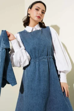 Buttoned Short Jacket Denim Two-Piece Set