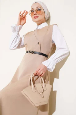 Alternative view of Buttoned Belted Dress Beige