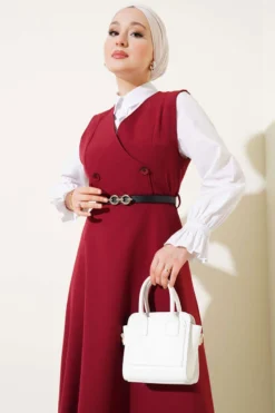 Alternative view of Buttoned Belted Dress Burgundy