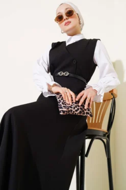Alternative view of Buttoned Belted Dress Black