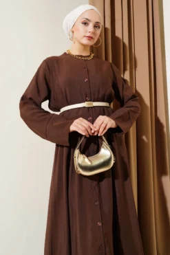 Alternative view of Buttoned Belted Dress Set Brown