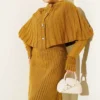 Buttoned Cape Knit Dress Set Mustard wholesale dress view 2 - Hicabistan Turkey factory