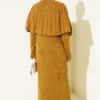 Buttoned Cape Knit Dress Set Mustard wholesale dress view 3 - Hicabistan Turkey factory