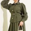 Buttoned Pants Detailed Modal Skirt Set Khaki en gros clothing set view 2 - Hicabistan usine Turquie