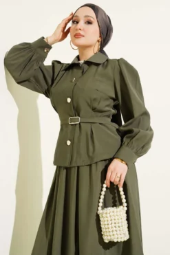 Alternative view of Buttoned Pants Detailed Modal Skirt Set Khaki