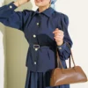 Buttoned Pants Detailed Modal Skirt Set Navy Blue all'ingrosso clothing set view 2 - Hicabistan fabbrica Turchia