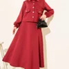 Buttoned Fake Pocket Scuba Skirt Two-Piece Set Burgundy en gros clothing set - Hicabistan usine Turquie