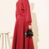 Buttoned Fake Pocket Scuba Skirt Two-Piece Set Burgundy wholesale clothing set view 3 - Hicabistan Turkey factory