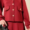 Buttoned Fake Pocket Scuba Skirt Two-Piece Set Burgundy wholesale clothing set view 4 - Hicabistan Turkey factory