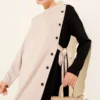 Buttoned Side Tied Crew Neck Dress Beige wholesale dress view 2 - Hicabistan Turkey factory
