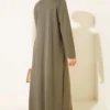 Buttoned Side Tied Crew Neck Dress Khaki wholesale dress view 3 - Hicabistan Turkey factory