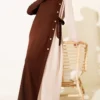 Buttoned Side Tied Crew Neck Dress Brown wholesale dress view 2 - Hicabistan Turkey factory