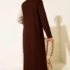 Buttoned Side Tied Crew Neck Dress Brown wholesale dress view 3 - Hicabistan Turkey factory