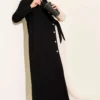 Buttoned Side Tied Crew Neck Dress Black groothandel dress - Hicabistan Turkije fabriek