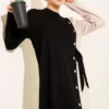 Buttoned Side Tied Crew Neck Dress Black wholesale dress view 2 - Hicabistan Turkey factory