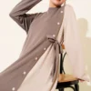 Buttoned Side Tied Crew Neck Dress Mink all'ingrosso dress - Hicabistan fabbrica Turchia