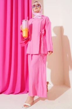 Buttoned Side Tied Two-Piece Set Pink