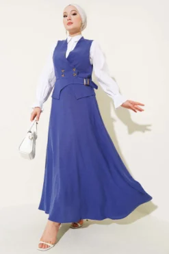 Four Button Vest Skirt Set Blue
