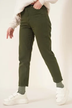 Alternative view of Straight Boyfriend Open Denim Pants Khaki