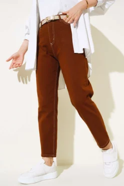 Straight Boyfriend Open Denim Pants Brown