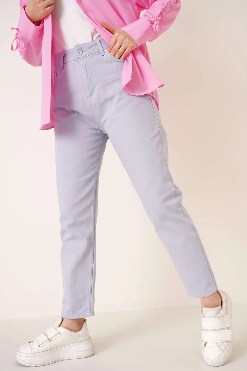 Straight Boyfriend Open Denim Pants Lilac - Image 2