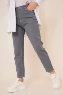 Straight Boyfriend Open Denim Pants Petrol