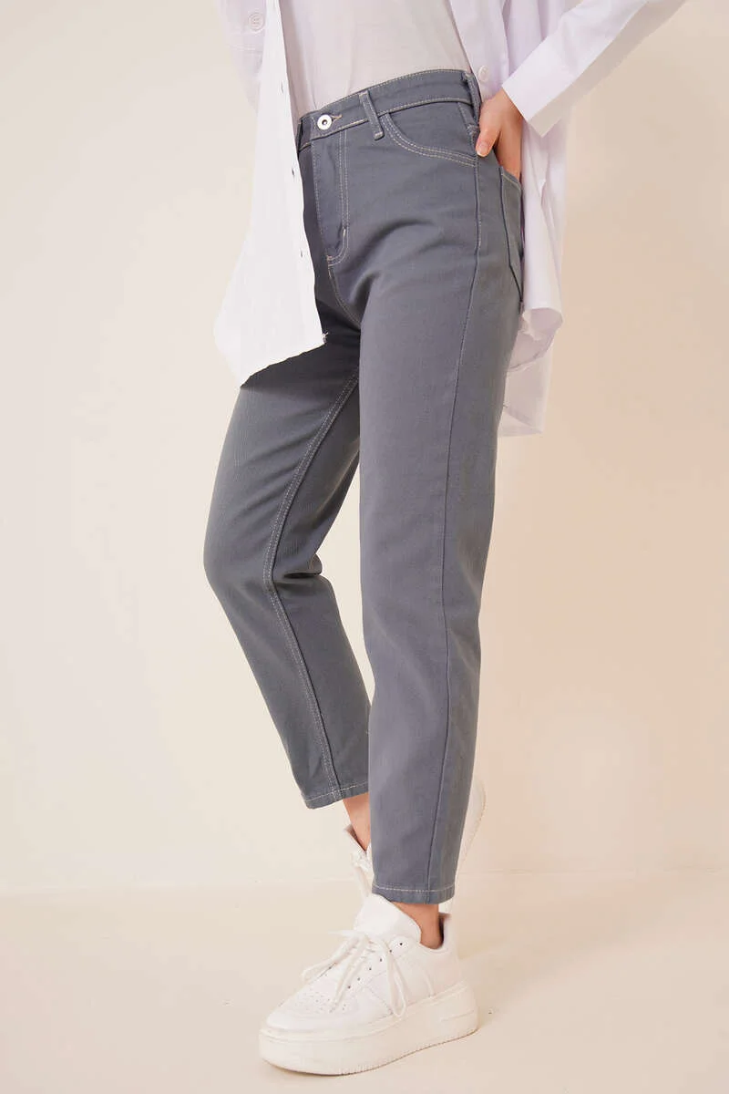 Straight Boyfriend Open Denim Pants Petrol - Image 3