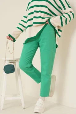 Straight Boyfriend Open Denim Pants Green