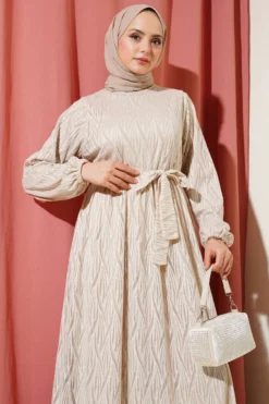 Alternative view of Wave Lace Belted Dress Beige