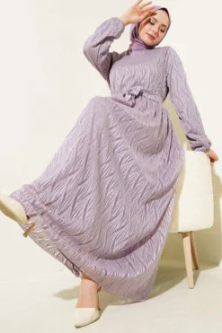 Wave Lace Belted Dress Lilac
