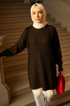 Drop Embossed Soft Knit Tunic Black