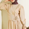 Lace Detailed Poplin Dress Beige wholesale dress view 2 - Hicabistan Turkey factory