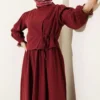 Lace Detailed Poplin Dress Burgundy al por mayor dress view 2 - Hicabistan fábrica Turquía