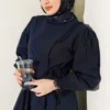 Lace Detailed Poplin Dress Navy Blue wholesale dress view 2 - Hicabistan Turkey factory