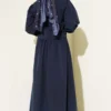 Lace Detailed Poplin Dress Navy Blue wholesale dress view 3 - Hicabistan Turkey factory