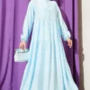 Lace Trim Buttoned Midi Dress Blue