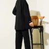 Lace Trimmed Pocketed Two-Piece Set Black Großhandel clothing set view 3 - Hicabistan Türkei Fabrik