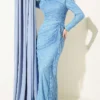Lace Ruched Stone Embellished Evening Dress Baby Blue wholesale dress - Hicabistan Turkey factory