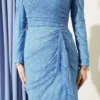 Lace Ruched Stone Embellished Evening Dress Baby Blue wholesale dress view 4 - Hicabistan Turkey factory