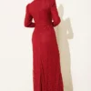 Lace Ruched Stone Embellished Evening Dress Burgundy Großhandel dress view 3 - Hicabistan Türkei Fabrik