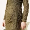 Lace Ruched Stone Embellished Evening Dress Khaki groothandel dress view 4 - Hicabistan Turkije fabriek