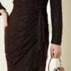 Lace Ruched Stone Embellished Evening Dress Brown Großhandel dress view 4 - Hicabistan Türkei Fabrik