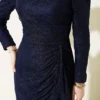 Lace Ruched Stone Embellished Evening Dress Navy Blue all'ingrosso dress view 4 - Hicabistan fabbrica Turchia