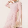 Lace Ruched Stone Embellished Evening Dress Powder Pink Großhandel dress view 2 - Hicabistan Türkei Fabrik