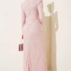 Lace Ruched Stone Embellished Evening Dress Powder Pink Großhandel dress view 3 - Hicabistan Türkei Fabrik