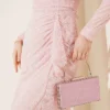 Lace Ruched Stone Embellished Evening Dress Powder Pink Großhandel dress view 4 - Hicabistan Türkei Fabrik