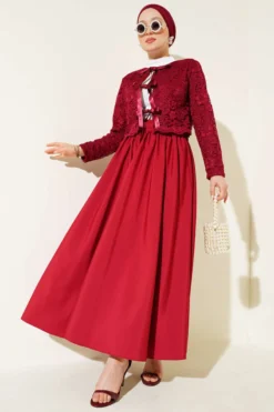 Alternative view of Lace Bow-Tied Skirt Set Burgundy