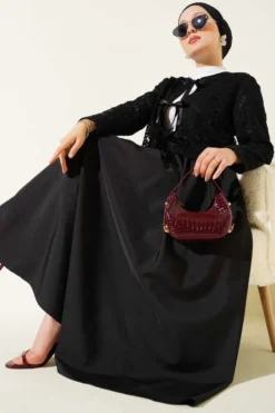 Lace Bow-Tied Skirt Set Black